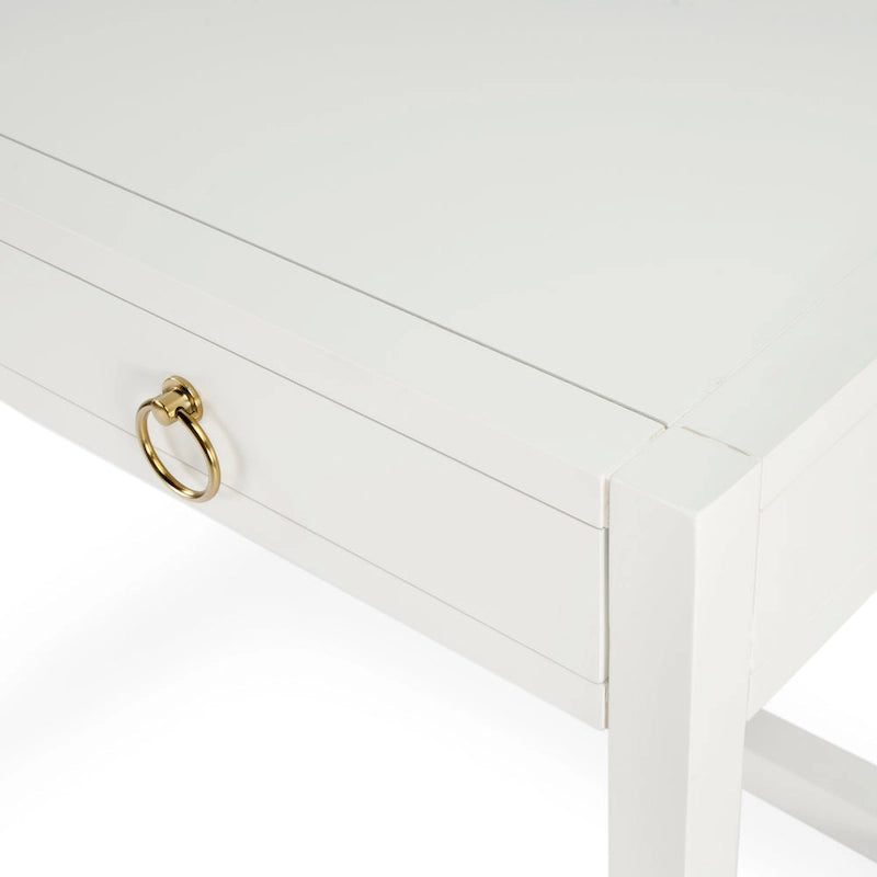 Bureau d'écriture 2 tiroirs marron/blanc/bleu – Acacia et MDF, Simple