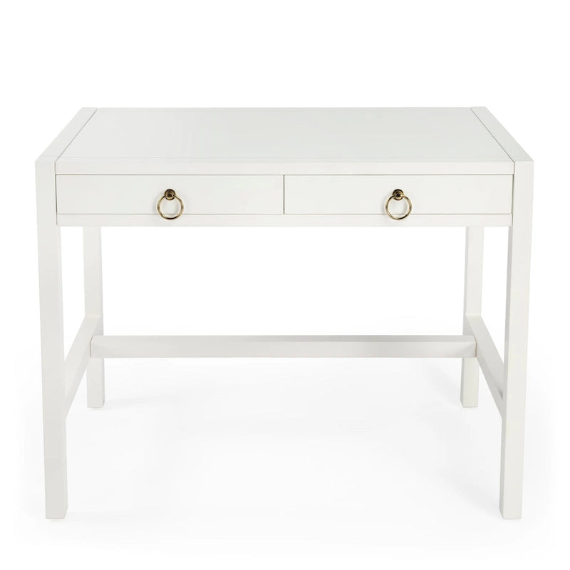 Bureau d'écriture 2 tiroirs marron/blanc/bleu – Acacia et MDF, Simple