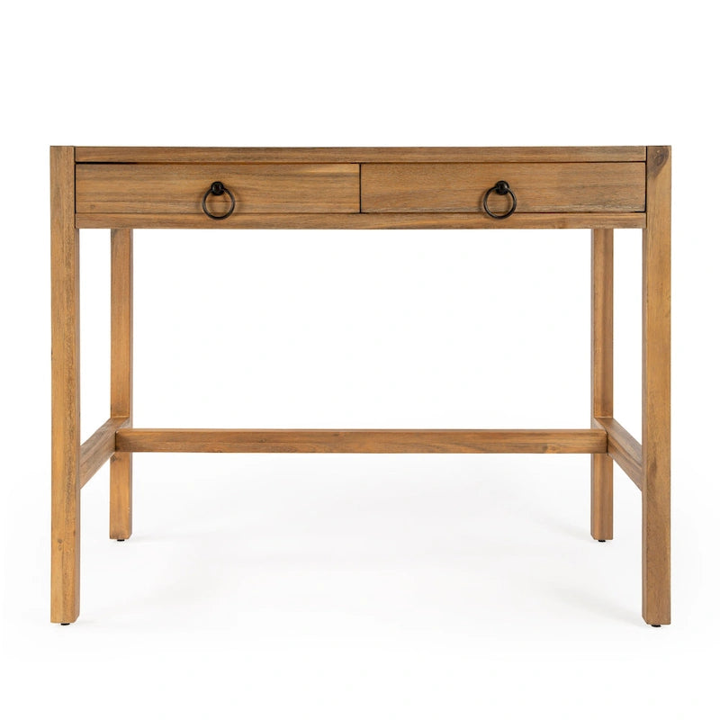 Bureau d'écriture 2 tiroirs marron/blanc/bleu – Acacia et MDF, Simple