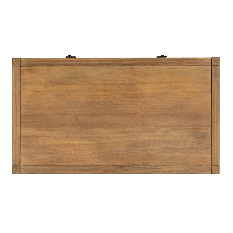 Bureau d'écriture 2 tiroirs marron/blanc/bleu – Acacia et MDF, Simple